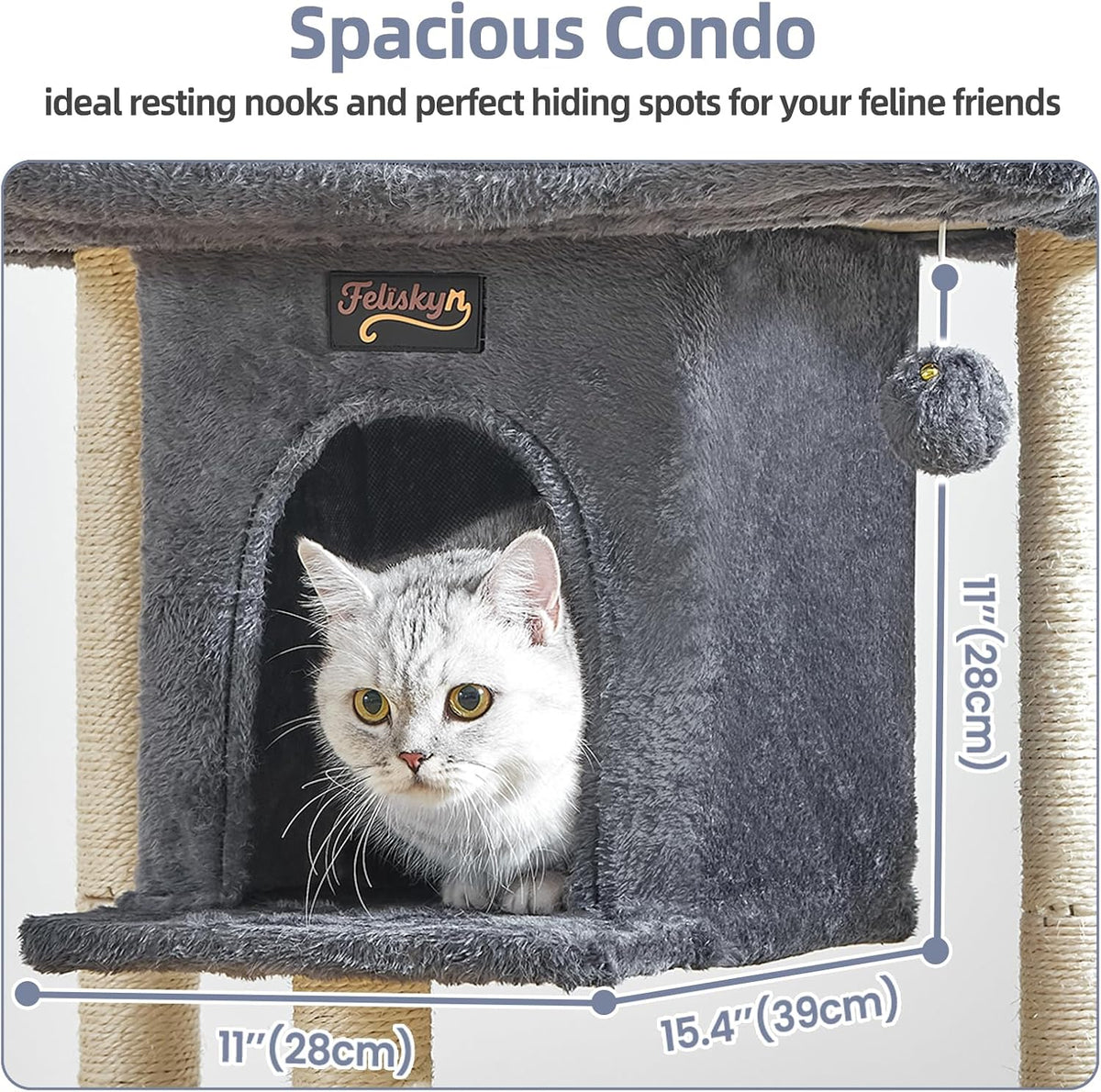 Cat Tree Tower Scratching Post for Indoor Large Adult Cats with Perch - Dark Grey / 28 Inches - image 4