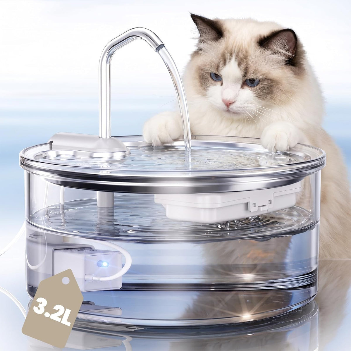 Tomxcute Official Glass Cat Water Fountain Replacement Filters-10+2 - 1 Fountain+3 Filters