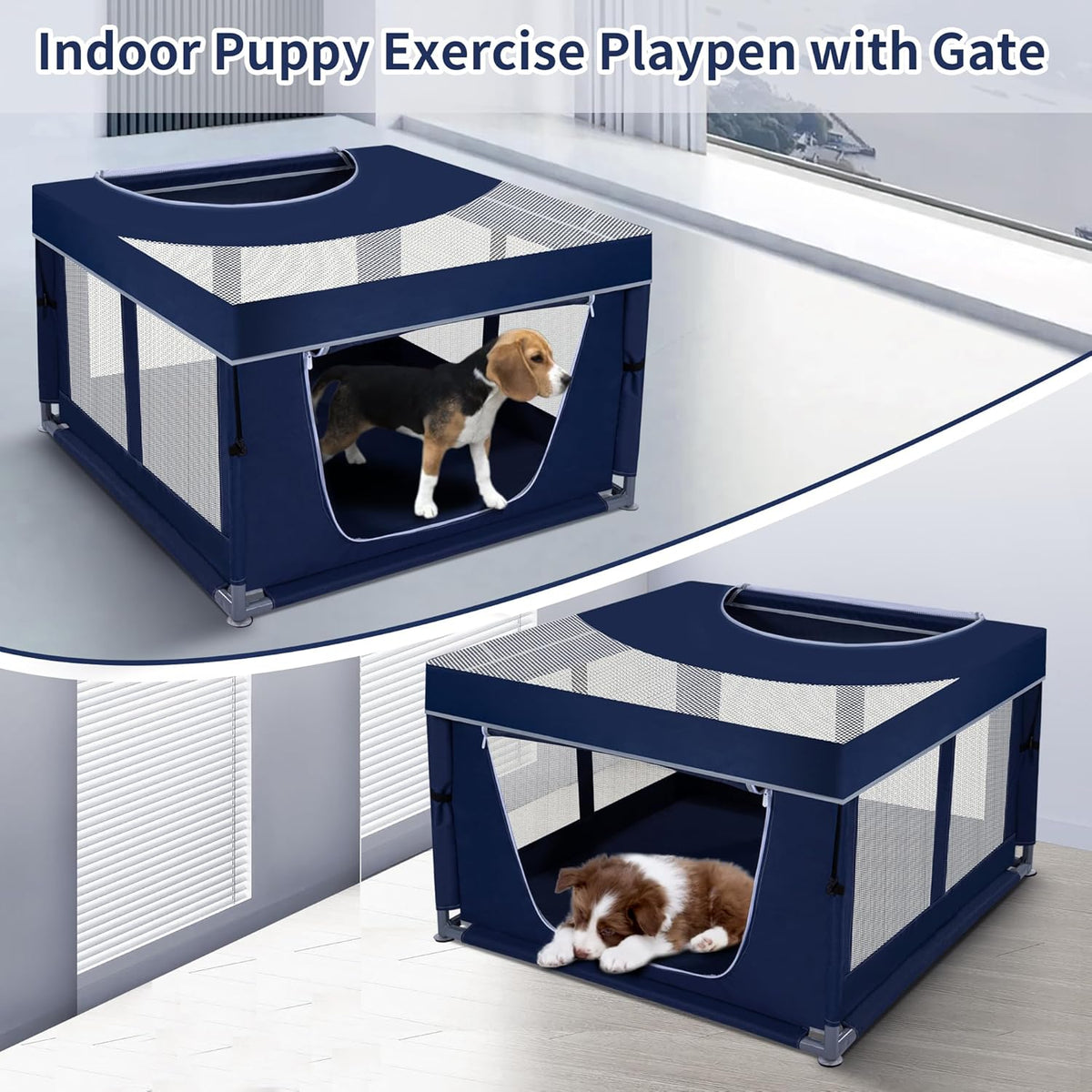 Puppy Playpen Indoor for Dog Small Pets - Royal Blue / 41'x41'x25.5' with Cover - image 2