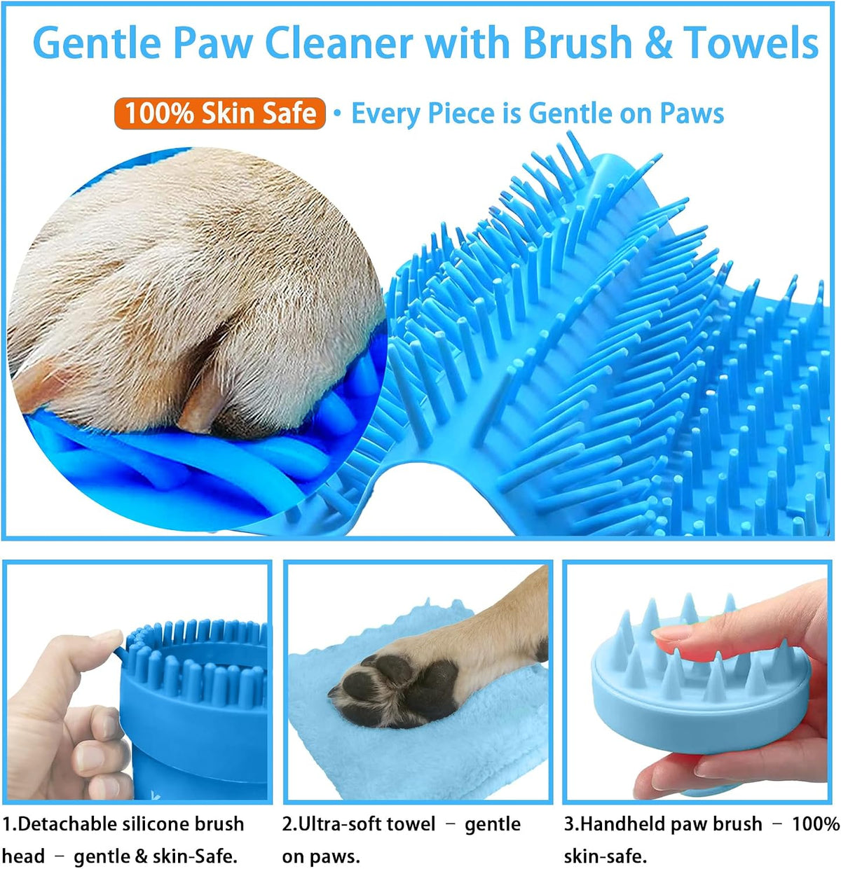 Dog Paw Cleaner Cup with Detachable Top Brush for Large & XL Dogs – Essentials for Dogs - Large(3Towels&Brush) / Blue - image 2