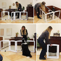 ZJSF Foldable Indoor Dog Door with Walk Through Door, Freestanding Pet Door for The House,Doorways, Stairs, Pet Puppy Safety Fence with Support Feet, White 6 Panels 120" Wide 32''Height