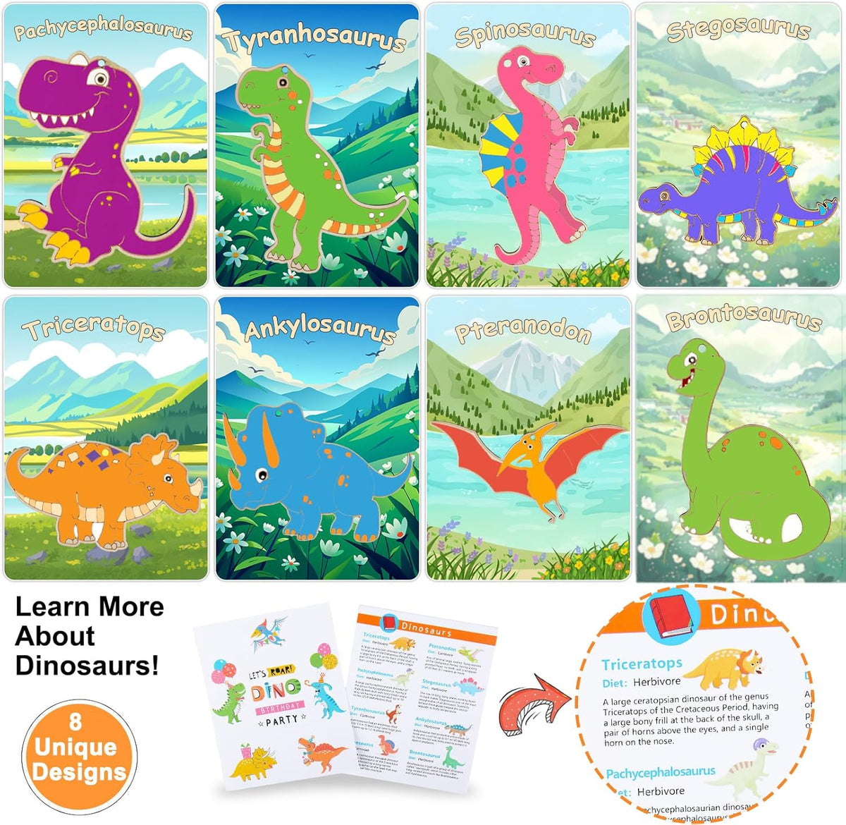 JOTIKO 12-pack dinosaur party favors with wooden keychains, paints and brushes - view 4