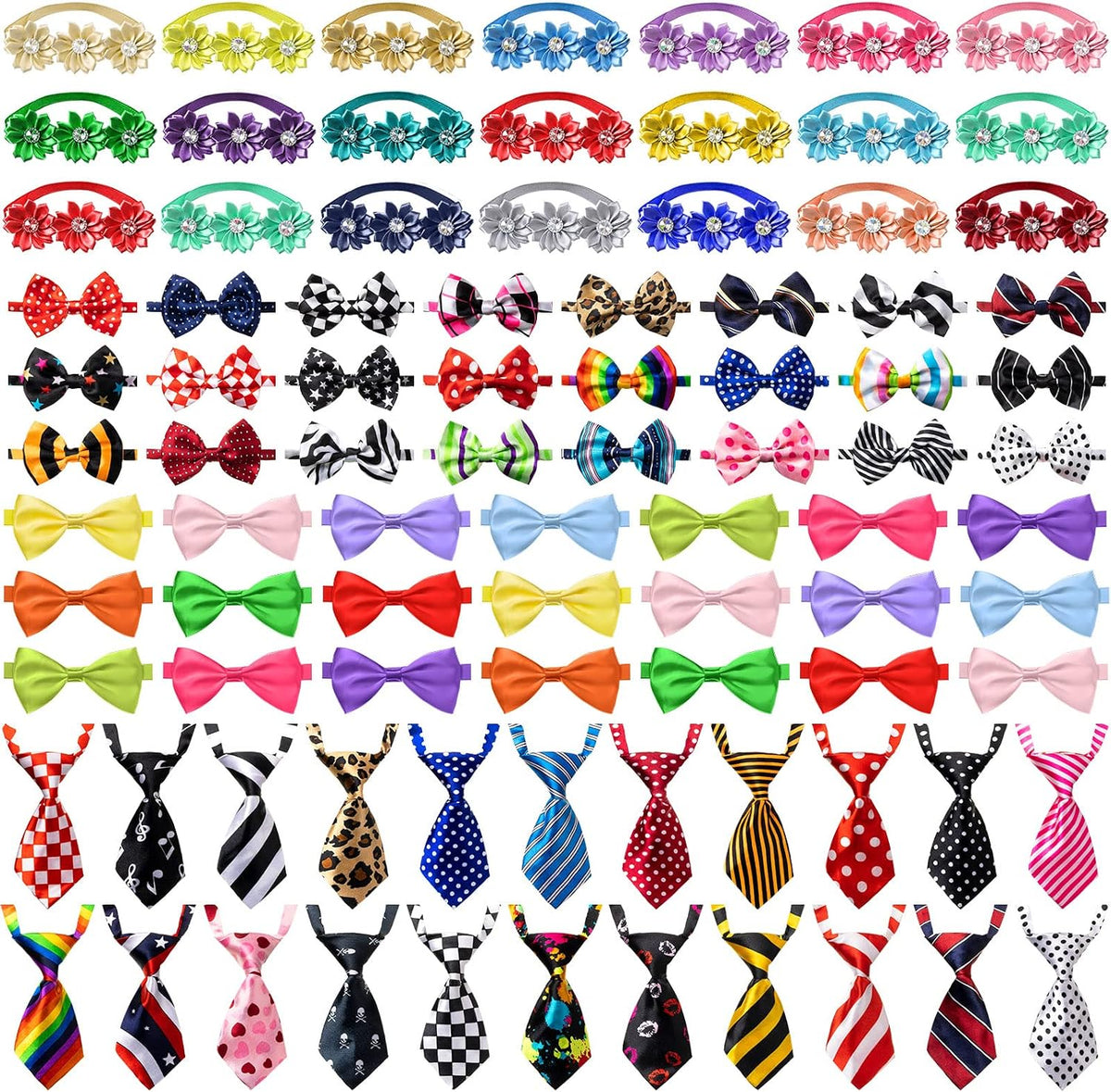 Chumia 100 Pcs Adjustable Dog Ties Set for Medium Large Dog Cat Party – Essentials for Dogs