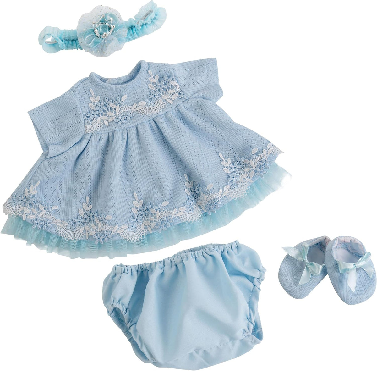 EKOKIZ blue reborn baby doll dress set with hairband and shoes for 17 to 20 inch dolls - view 7