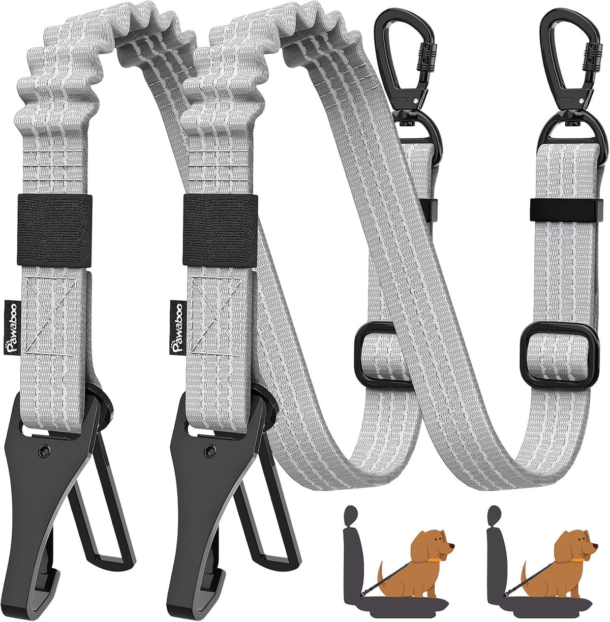 Pawaboo 2Pack Dog Car Seatbelt - Gray+Gray