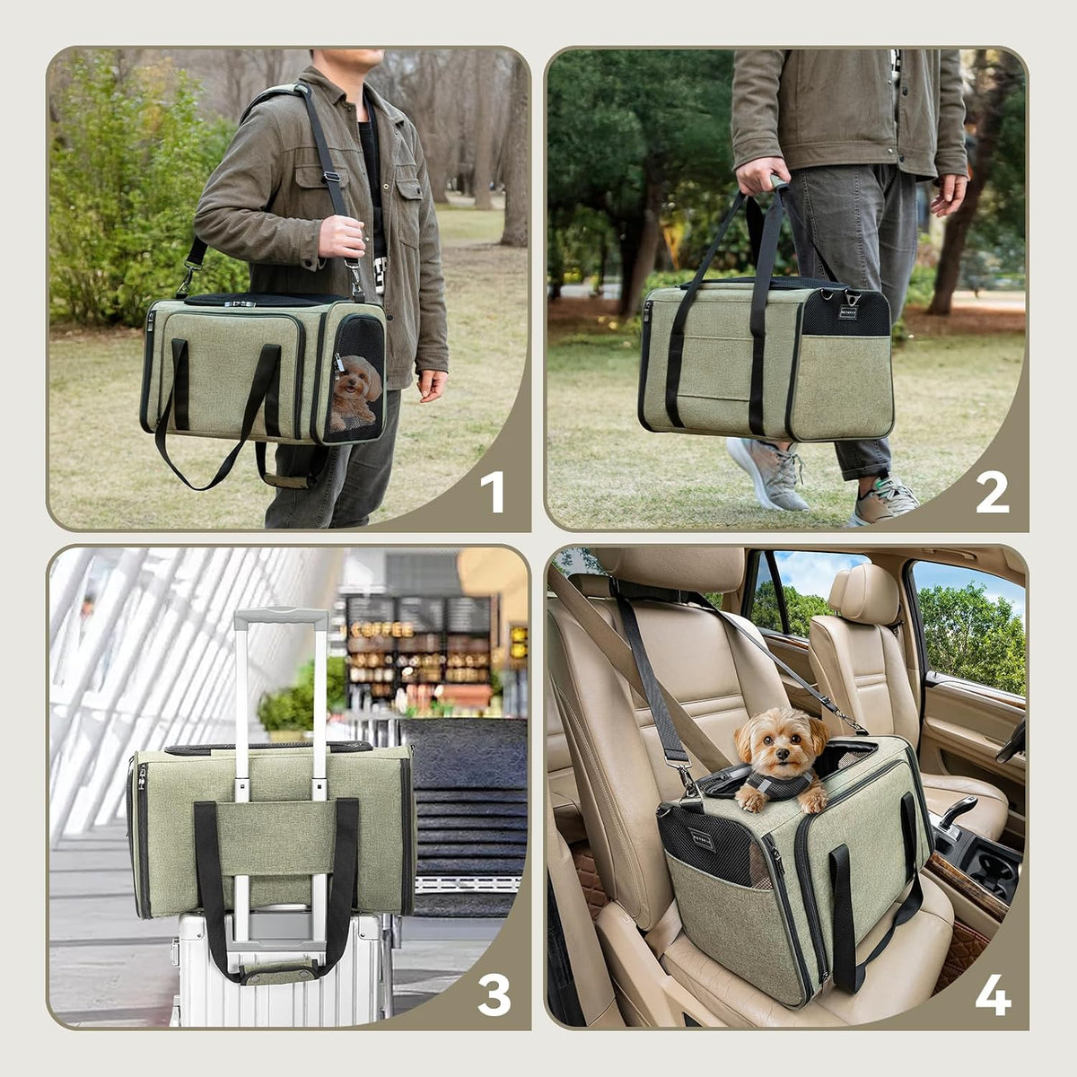 Petsfit Medium Expandable Cat Carrier for Air Travel - 17.0"L x 11.0"W x 11.0"H / Green - image 4