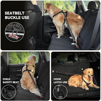 Pawaboo Dog Seatbelt for Car, 3-in-1 Dog Seat Belt Bungee, Shockproof Dogs Tether for Car with Buckle & Hook Latch, Adjustable Reflective Dogs Cars Harness Leash with 360° Lockable Buckle, Black