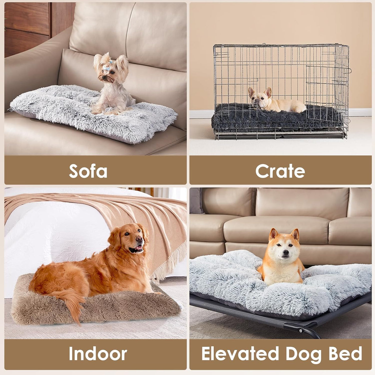 EHEYCIGA Fluffy Dog Crate Bed, Plush Extra Large Dog Pillow - Camel / 29.5 x 20 - image 2