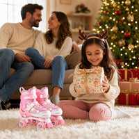 Kuxuan Adjustable Roller Skates with Fun Illuminating Rollerskate - Star Pink / Small - Little Kid(10C-13C) - image 4