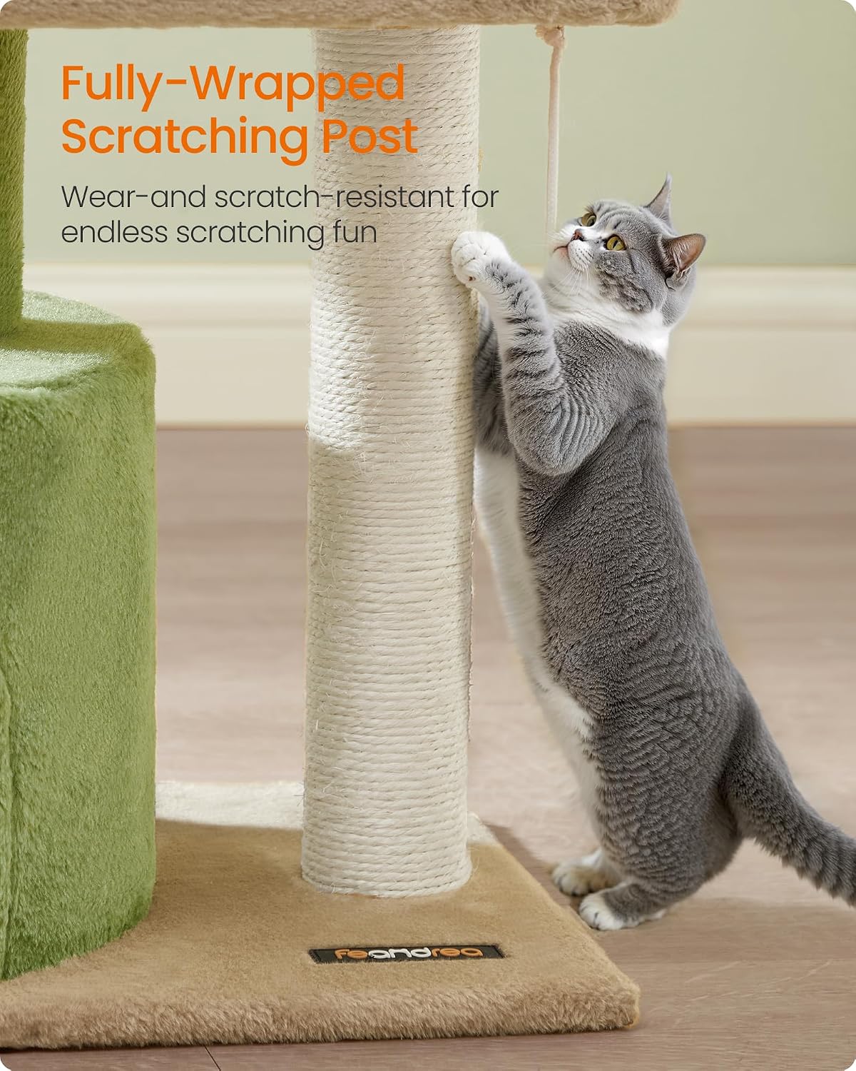 Feandrea Cat Tree, Cute Kittens Condo - Grass Green + Camel Brown - image 4