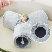 Tempcore Plush Pet Cat Tunnel Tube Cat Toys 3 Way Collapsible, Tunnels for Indoor Cats，Kitty Tunnel Bored Pet Toys Peek Hole Toy Ball Puppy, Kitty, Kitten, Rabbit Light Grey