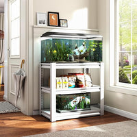 Fish Tank Stand White,3-tier Rack Shelf heavy duty Metal Frame Aquarium Stand 20 Gallon,Reptile Terrarium Stand for 30 Gallon Long Aquarium,Reptile Tank Stand,Breeder Tank Stand,31.5"*18"*34"