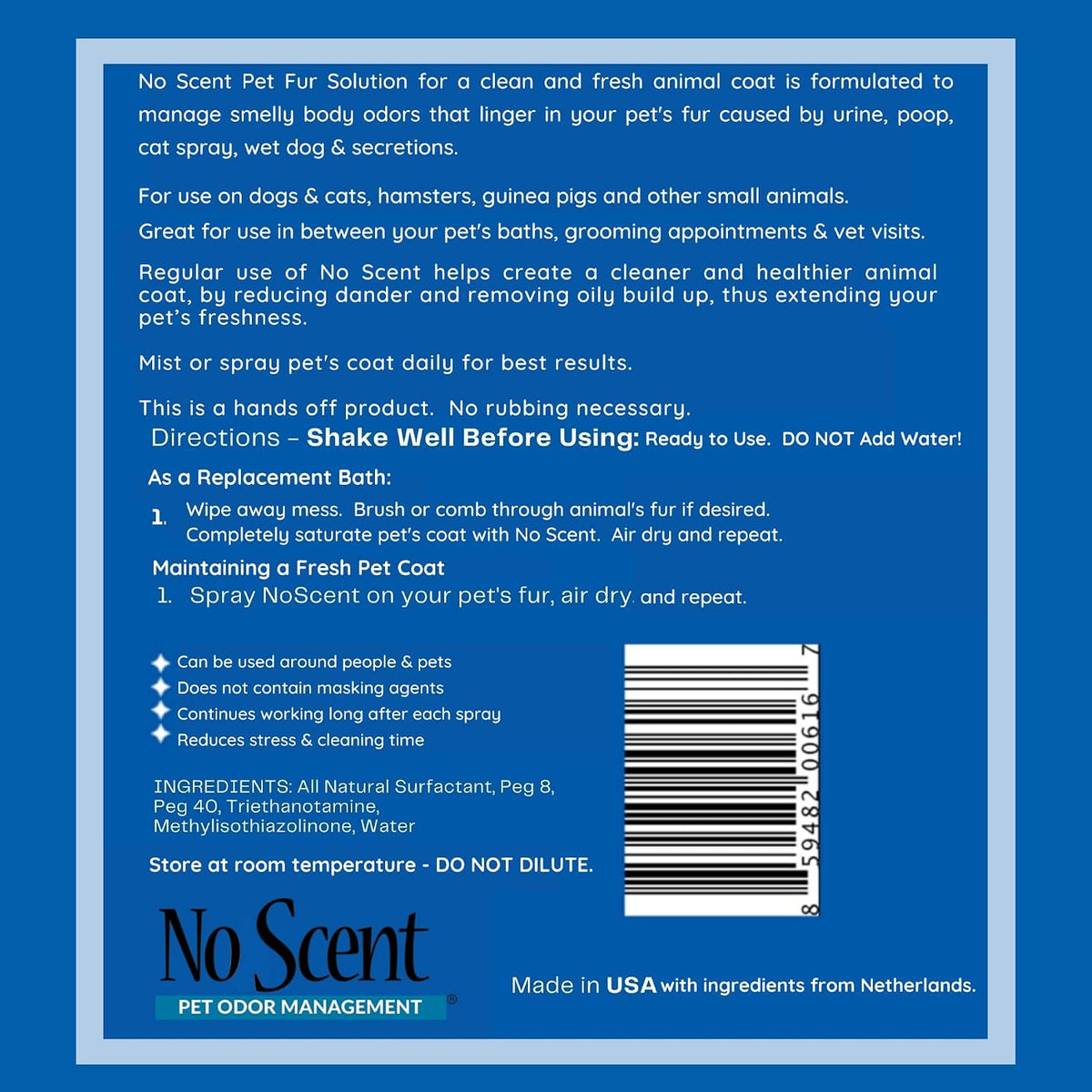 No Scent Pet Fur - Professional Dog & Cat Grooming Odor Eliminator & Coat Cleaner Between Bath - 8 Fl Oz (Pack of 1) - image 4