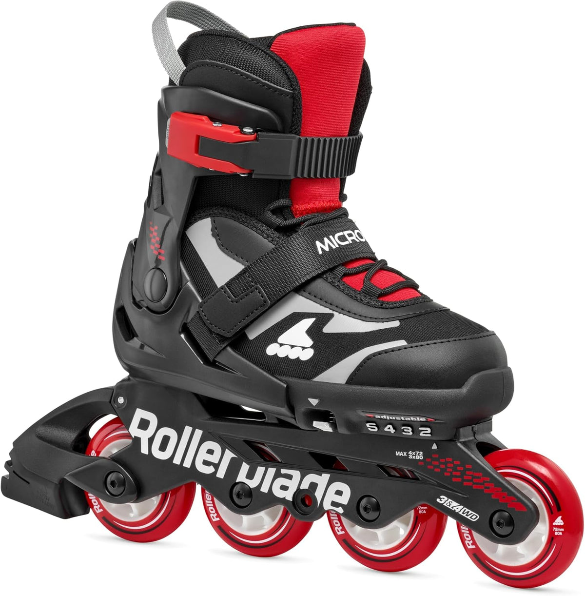 Rollerblade Microblade adjustable kids inline skate in black and red - view 2