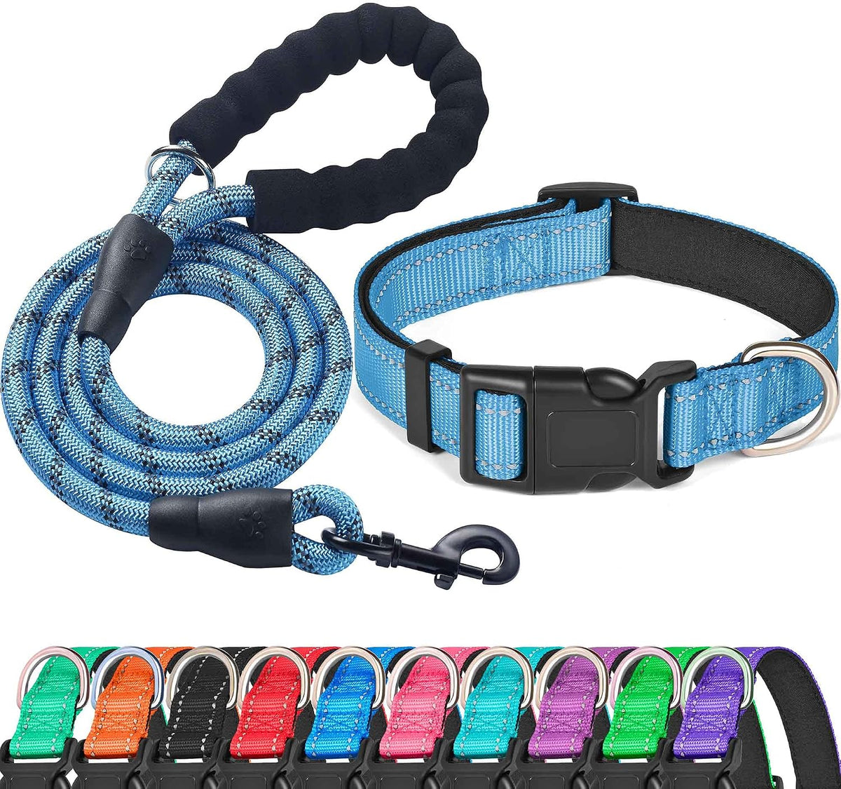 Ladoogo Reflective Dog Collar Padded with Soft Neoprene - Blue / Small