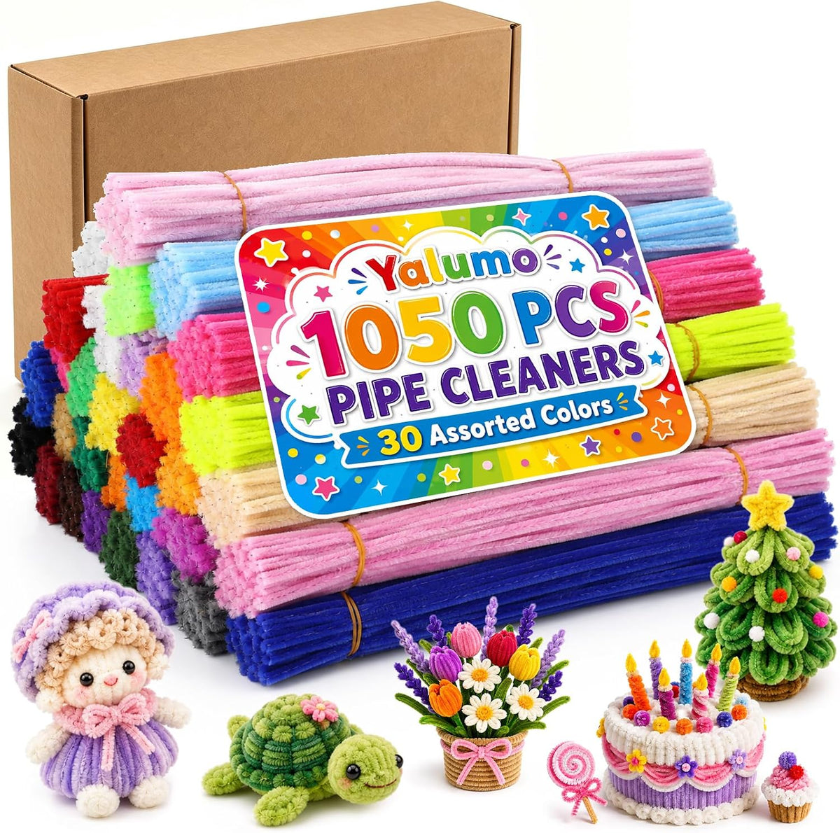 Pipe Cleaners Chenille Stems 1050 Pieces 30 Assorted Colors for Craft - 30 colors / 1050pcs