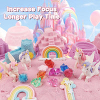 Volmop unicorn sensory bin with sandbox, colored play sand, castle molds and unicorn decorations - view 8