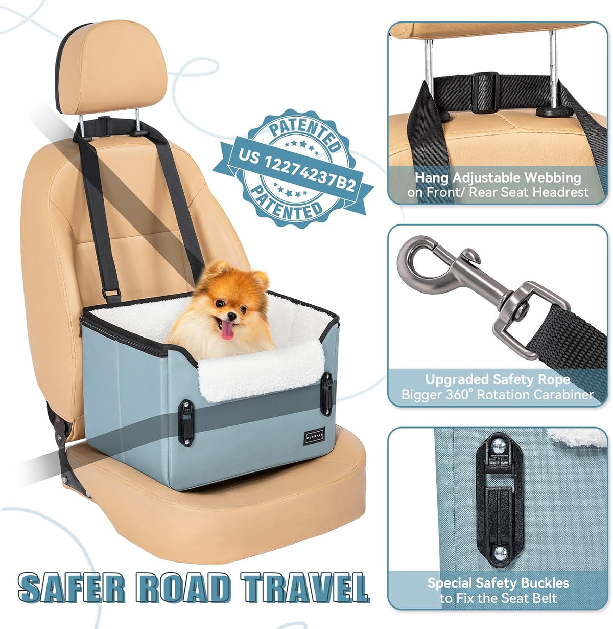 PETSFIT Dog Car Seats for Small Dogs, Patented Safety Buckles - Oxford Cloth / Mint Green - image 3