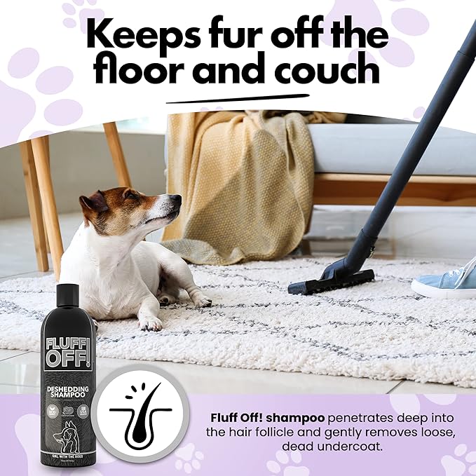 Fluff Off! by Girl With The Dogs, Natural Deshedding Dog & Cat Shampoo, 16 Oz, Made in USA, 8 Wks+