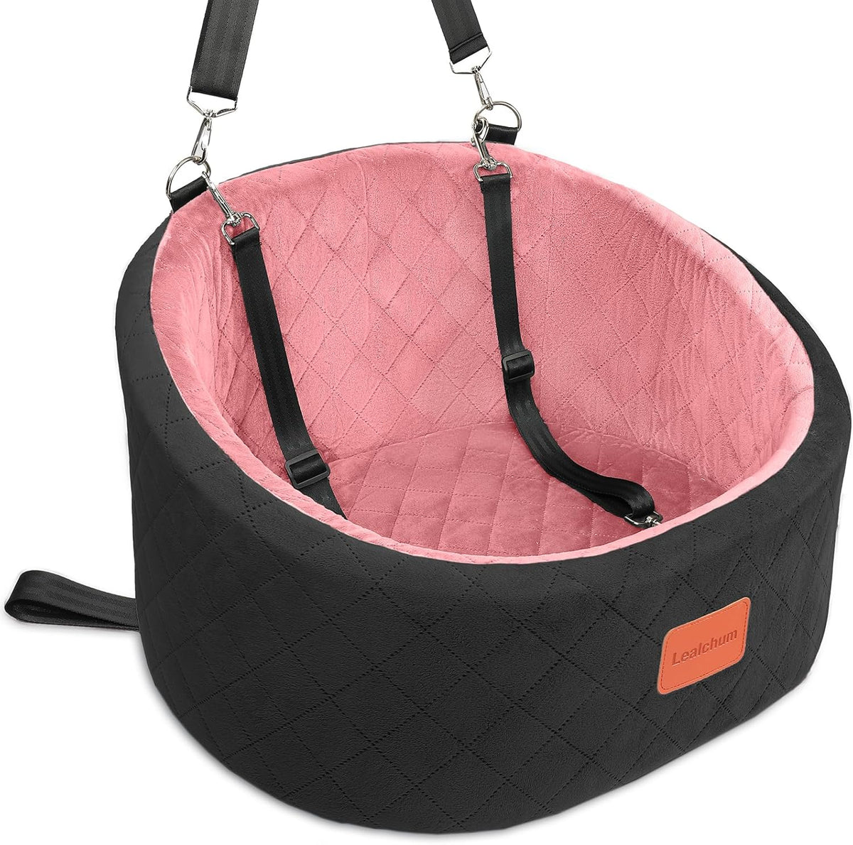 Lealchum Dog Car Seat for Small Dogs Up to 30 Lbs with 2 Safety Dog - Black/Pink / Small