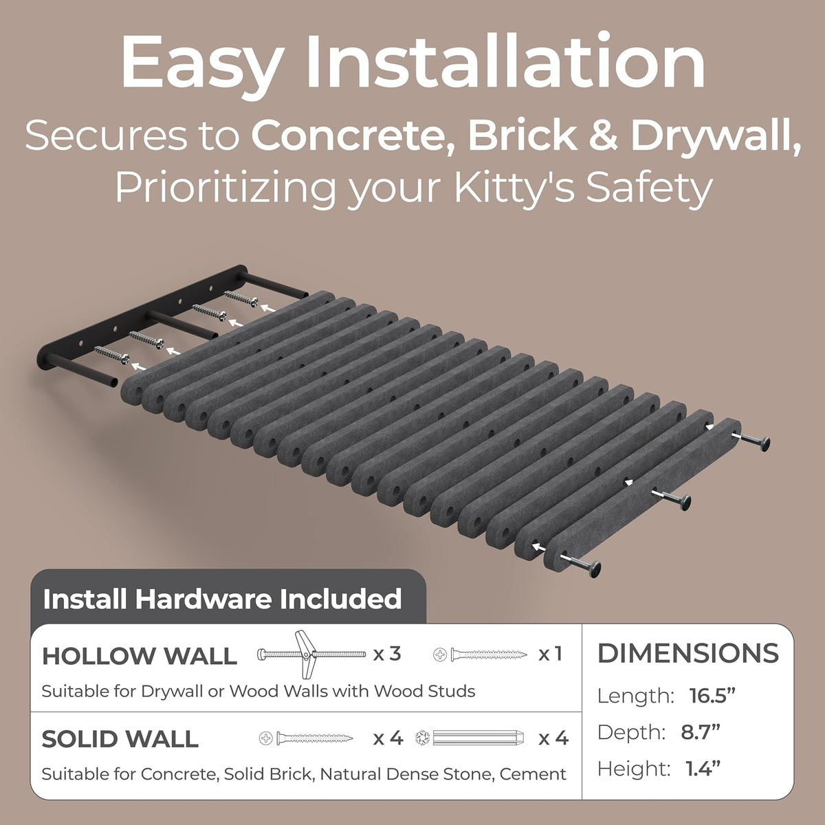 Cat Wall Shelves Set, Indoor & Outdoor by Pryde Pets - Charcoal / 1 Long Cat Climber - image 4