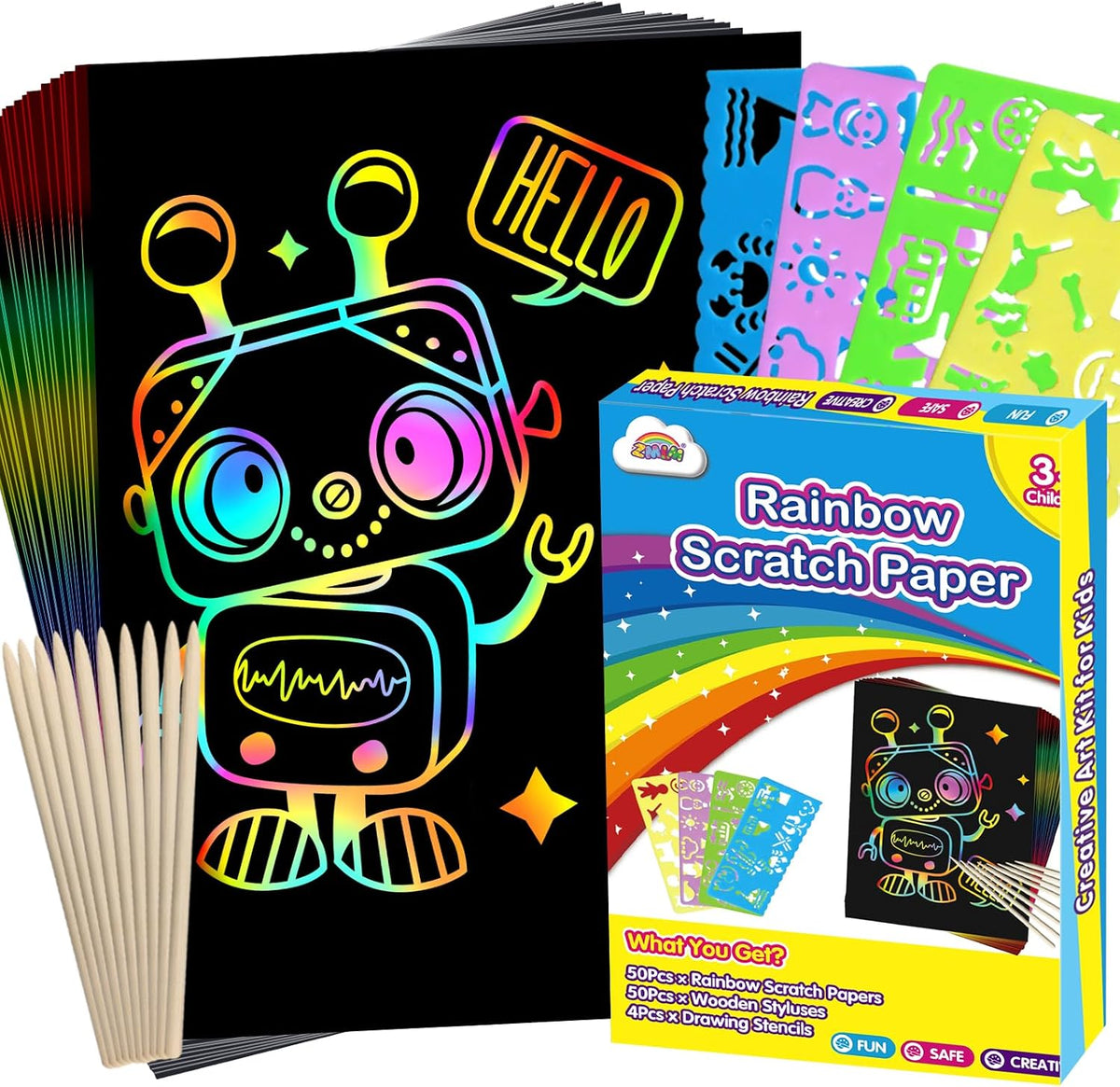 ZMLM 100Pcs Rainbow Scratch Paper Art Gifts - Blue / 7.2 x 5 inch