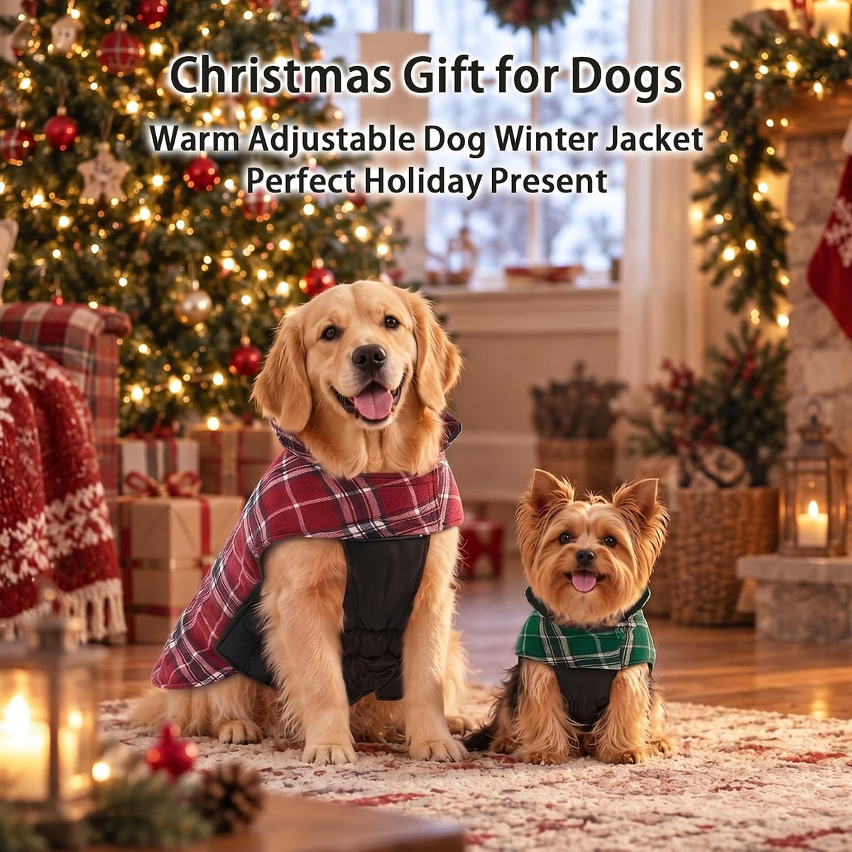 Winter Dog Jackets, Reversible Dog Coat with Leash Hole - Green / M - image 4
