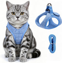 Cat Harness and Leash - Ultra Light Escape Proof Kitten Collar Cat Walking Jacket with Running - Blue / Small