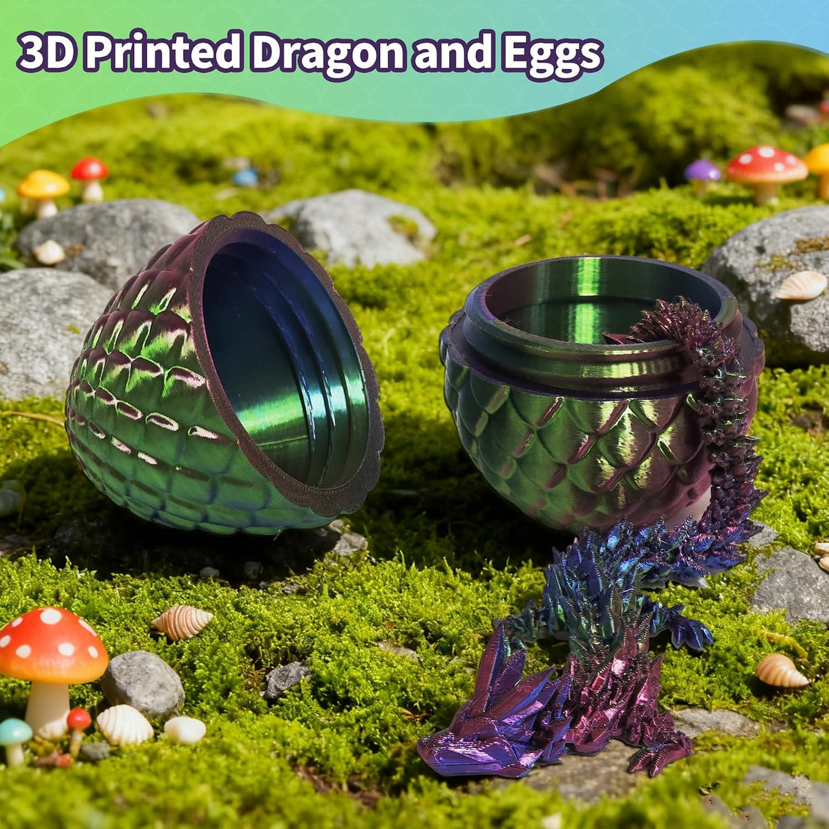 Zobetro 3D Printed Dragon Easter Basket Stuffers Surprise Egg - Yellow&green - image 2