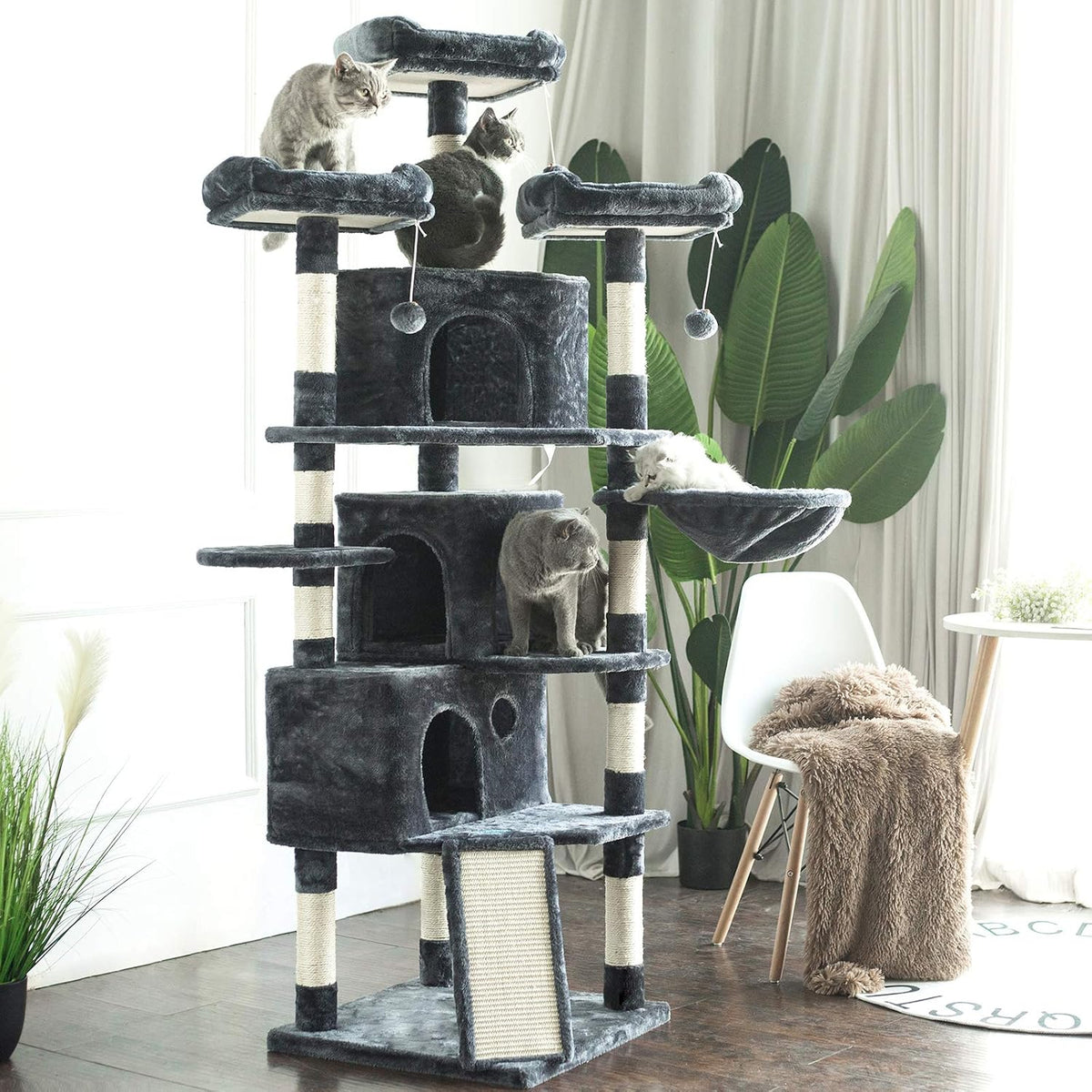 Hey-brother Cat Tree Tower with Multi-Level Large Condo - Gray - image 3