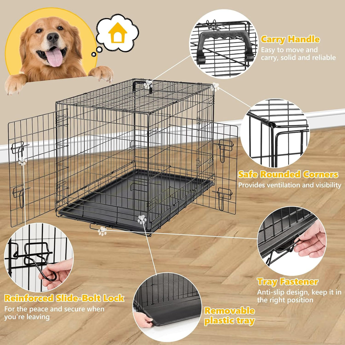 Extra Large Dog Crate 48 Inch Double Door Pet Cage Kennel – Essentials for Dogs - 36.6"L x 22.6"W x 24.2"H / 1P / Double Door - image 2