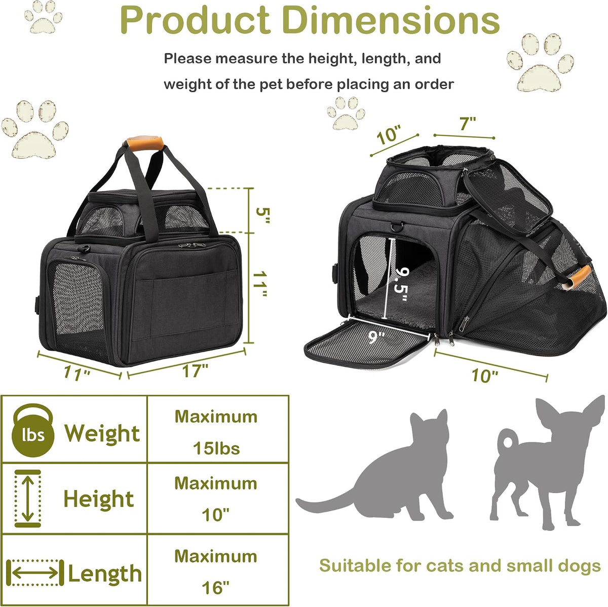 JUNGYOUN Premium Cat Carrier - Dark Grey / 17.0"L x 11.0"W x 11.0"H - image 2