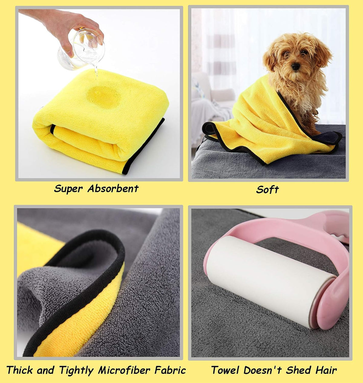Dog Bath Towel - Super Absorbent Microfiber Dog Towel for Small Dogs and Cats, Yellow & Grey 11.8" - Small - image 4