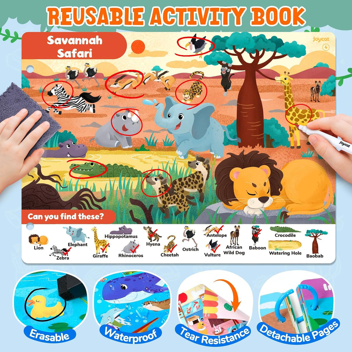 JoyCat seek and find activity book with dry erase markers, cloth and storage bag - view 16