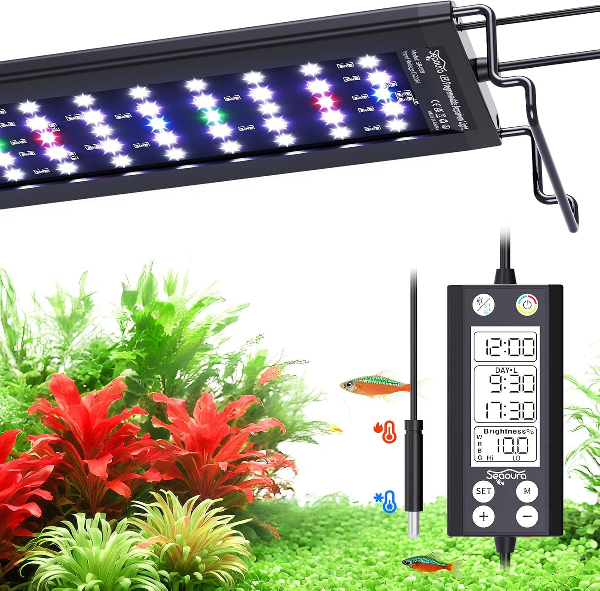 SEAOURA WRGB DIY Aquarium LED Light with Thermometer for 18-24in Fish - For 36'' - 42'' Tank