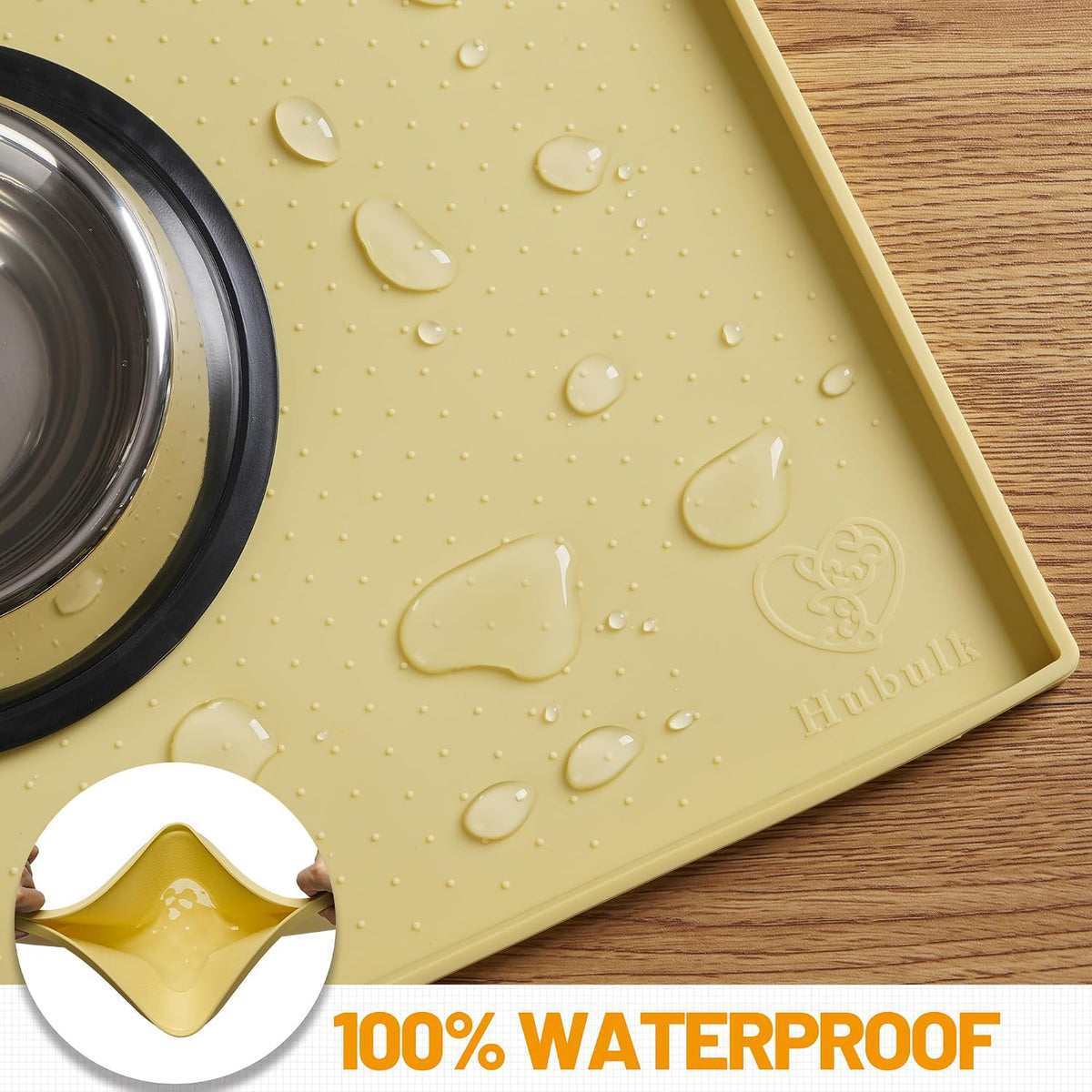 Hubulk Dog Feeding Mat,100% Waterproof Food Grade Silicone Pet Food and Water Bowl - Yellow / 24"l X 16"w - image 4