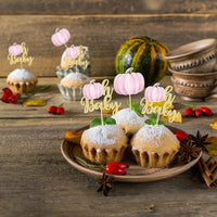 Gyufise 24Pcs Pumpkin Oh Baby Cupcake Toppers Pink Fall Pumpkin - Pink 3 - image 4