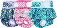 Avont 3 Pack Reusable Dog Diapers Female-Strawberry/Orange/Cherry – Essentials for Dogs - Mermaid Pattern - Purple Pink Blue / XL