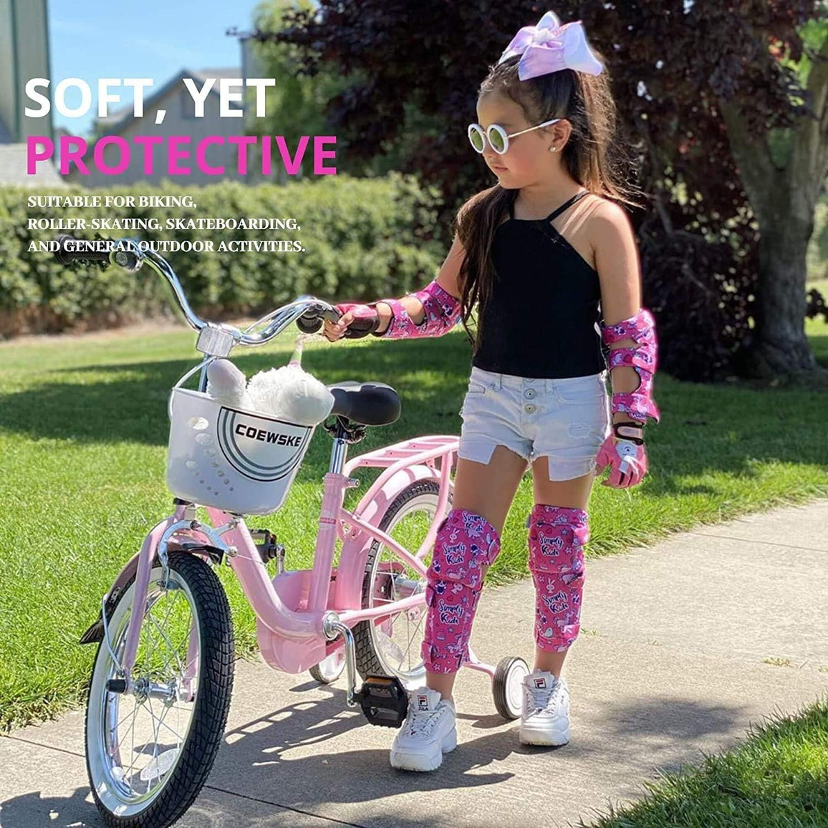 Soft-Style Kids Knee and Elbow Pads with Bike Gloves - Medium / (2nd Gen) Unicorn - image 2
