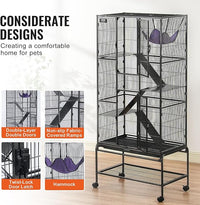 VEVOR 69" Rolling Metal Ferret Cage, Large 4-Tier Critter Nation Cage, Small Animal Cage with Ramps & Tray, Easy to Set up for Pet Mice, Hamster, Guinea Pig, Chinchilla, Squirrel, Hedgehogs, Bunny