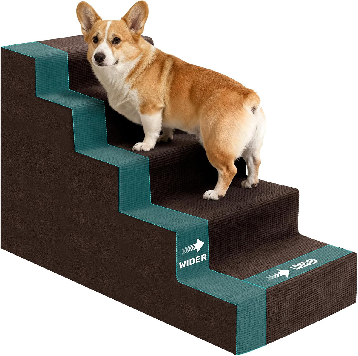 Dog Stairs for Bed, Extra Wide 4-Step Dog Steps for High Bed - White / 5 Steps
