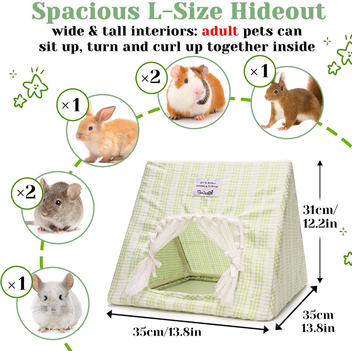 Jenvd Guinea Pig Hideout Large with Curtain - Grid / Large - image 4