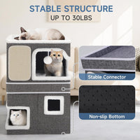 Shikha 2 Story Cat Bed House for Indoor Cats with Scratch Pads Black – Essentials for Cats - Grey / Double / Without Heating Pad - image 4