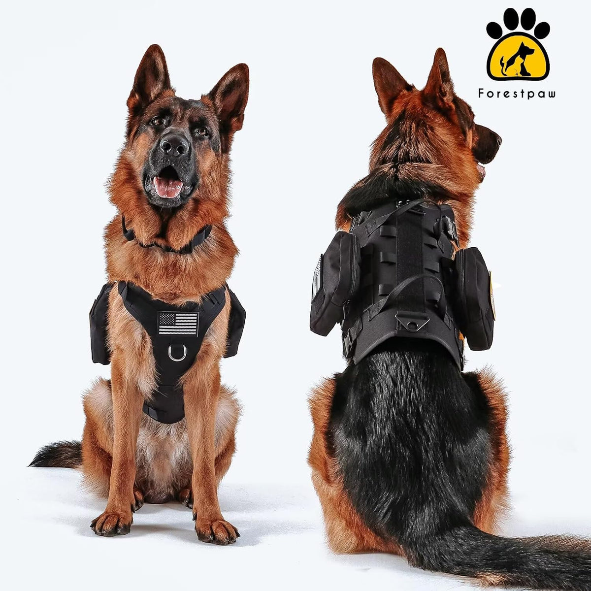 Forestpaw Tactical Dog Harness for Large Dogs, Military, L - M:Chest 22-35",Fit 30-80lbs / Black - image 4