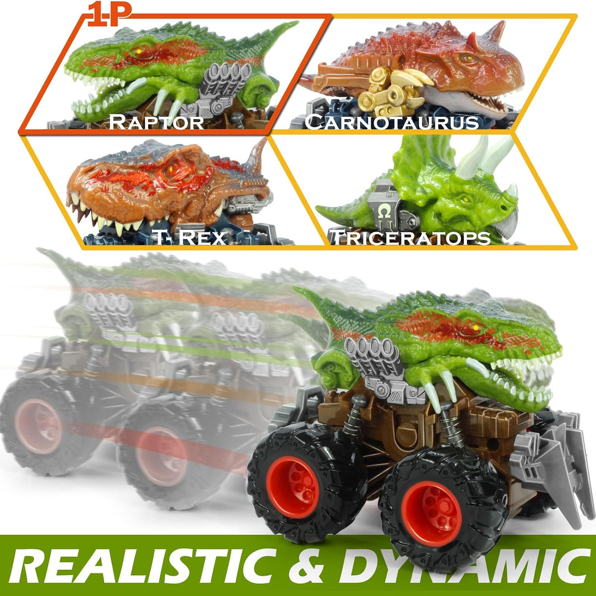 Oriate Friction Powered Dinosaur ATV Toy Cars for Children - Velociraptor 2 - image 4