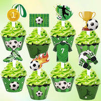 Hxezoc football cupcake toppers and wrappers set with brown and green football designs - view 24