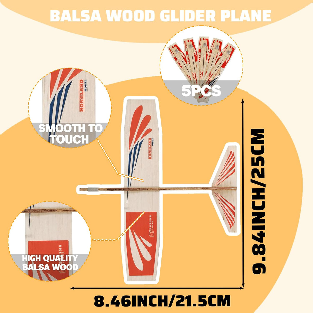 Barsha Space balsa wood airplane kit, five laser-cut glider kits with slot-and-tab parts - view 2