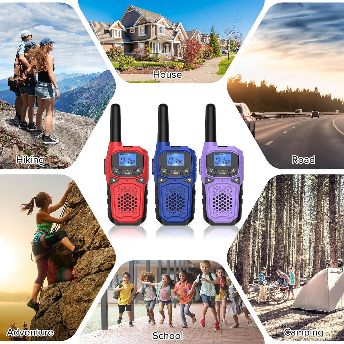 Rechargeable Walkie Talkies 3-Pack for Kids & Adults – Long Range 2-Way Radios with NOAA Alerts