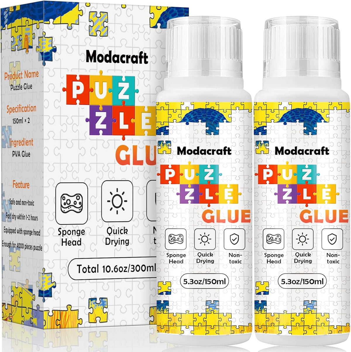 2 Pack 120ml Jigsaw Puzzle Glue with New Sponge Head - 2 Pack 150ml