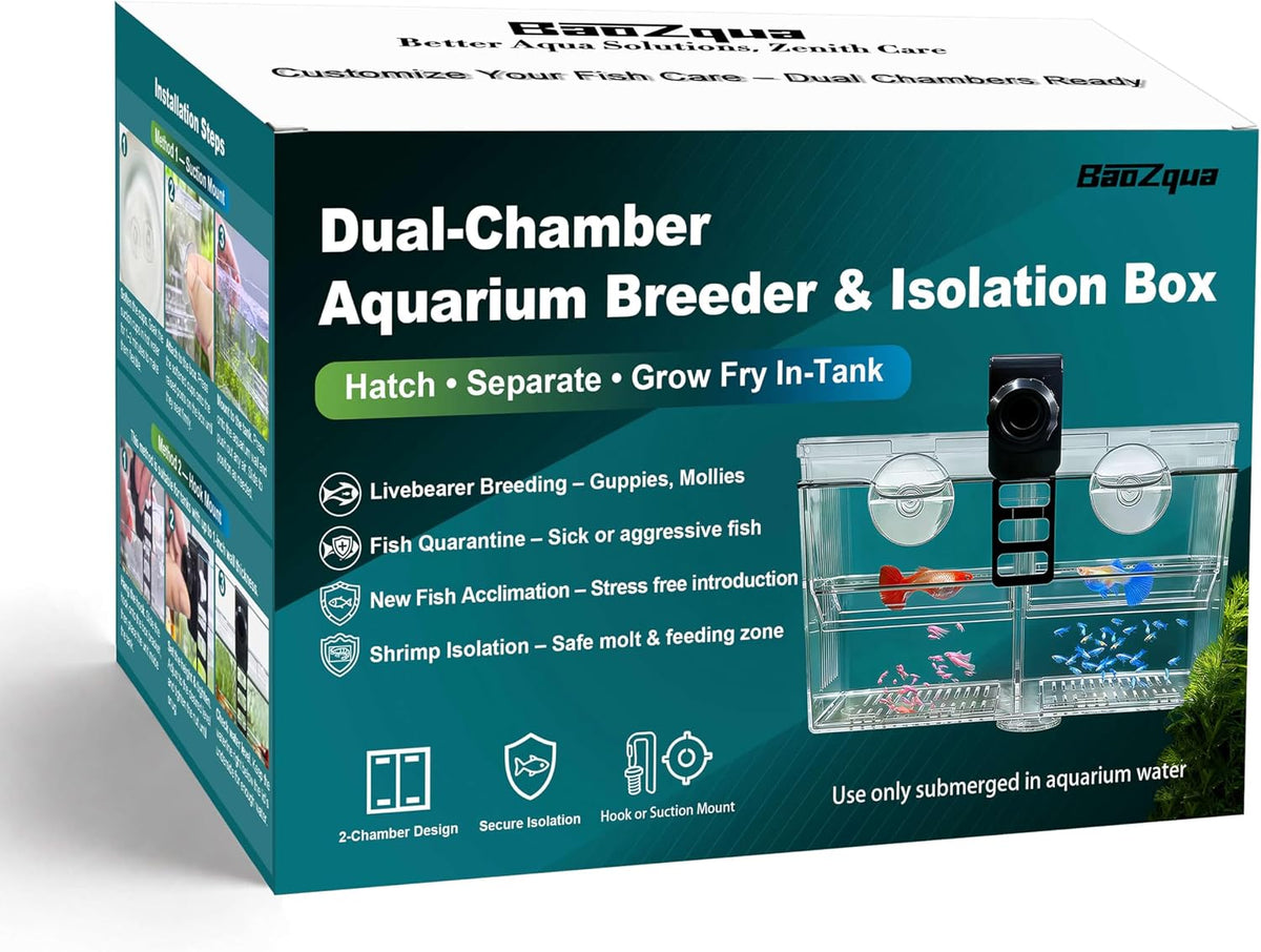 Triple-Chamber Fish Breeder Box for Fish Tank, Guppy Fry Nursery – Essentials for Fish - Dual-Chamber (6.88*3.62*4.33 IN) - image 2